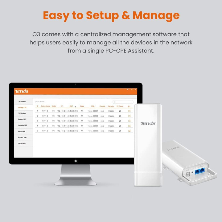Рутер Tenda O3, 2.4GHz, 150Mbps, 2x10/100Mbps, PoE - 6932849429015 - 2