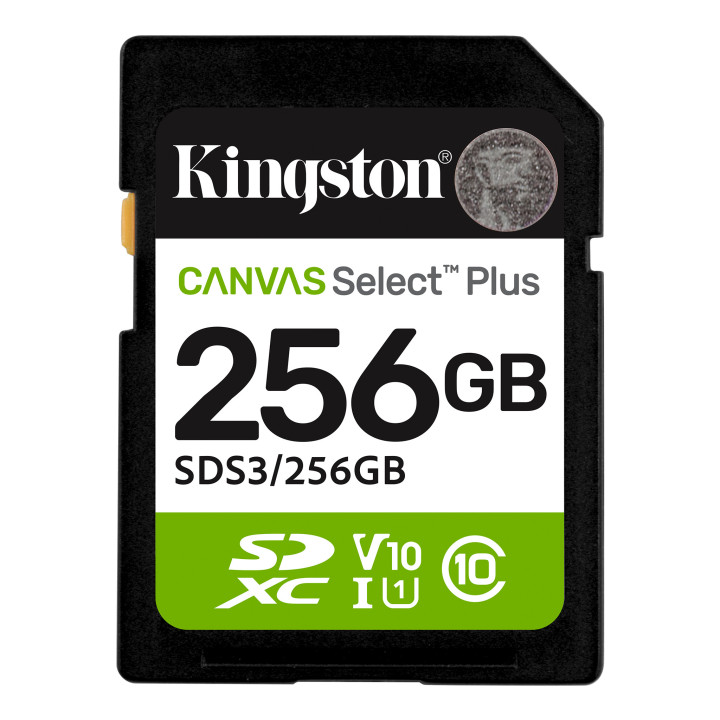 SD карта Kingston Canvas Select Plus G3, 256GB, UHS-I Class 10 U3 V30, 150MB/s - SDC3/256GB - 1