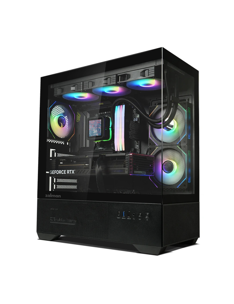 Кутия Zalman Chronix BLACK V2, Middle Tower ATX, Tempered Glass, 3x120mm A-RGB, USB-C - Chronix-BLACK-V2 - 5