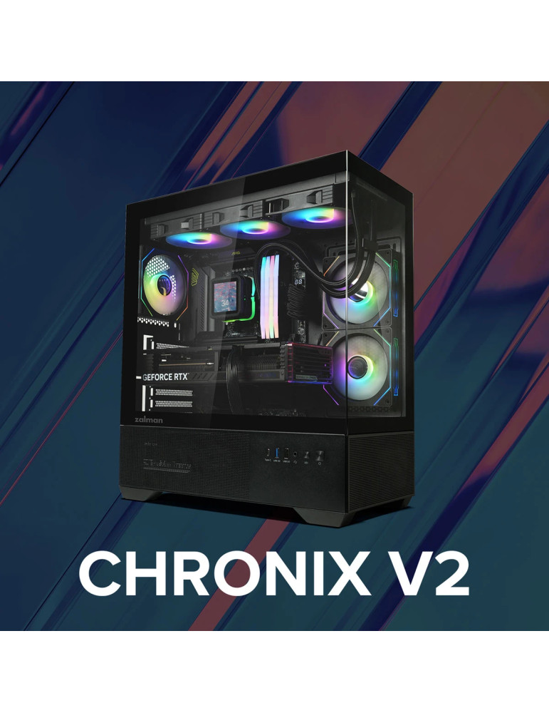 Кутия Zalman Chronix BLACK V2, Middle Tower ATX, Tempered Glass, 3x120mm A-RGB, USB-C - Chronix-BLACK-V2 - 13