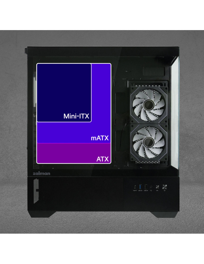 Кутия Zalman Chronix BLACK V2, Middle Tower ATX, Tempered Glass, 3x120mm A-RGB, USB-C - Chronix-BLACK-V2 - 16