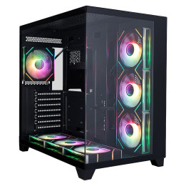 Кутия 1stPlayer MEGAVIEW MV8 Black, ATX/mATX/Mini-ITX, Middle Tower, 7x120mm A-RGB вентилатора, Tempered Glass, Черна - MV8-TP-B
