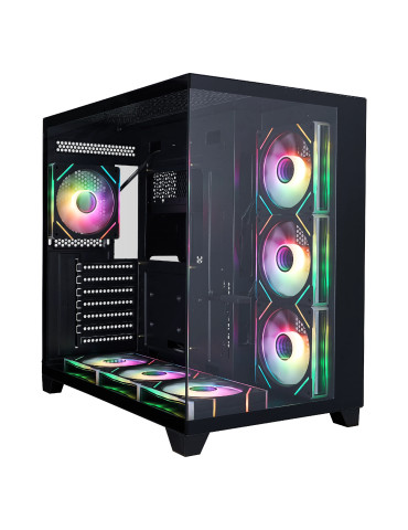 Кутия 1stPlayer MEGAVIEW MV8 Black, ATX/mATX/Mini-ITX, Middle Tower, 7x120mm A-RGB вентилатора, Tempered Glass, Черна - MV8-TP-B