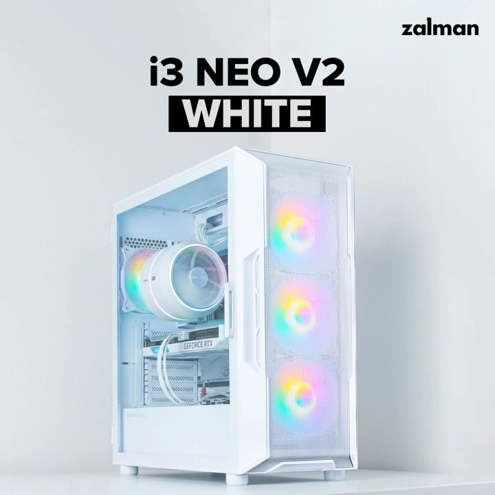 Кутия Zalman I3 NEO V2 White, ATX/mATX/Mini-ITX, Middle Tower, Tempered Glass, RGB (4 вентилатора), Mesh - I3-NEO-V2 - 14