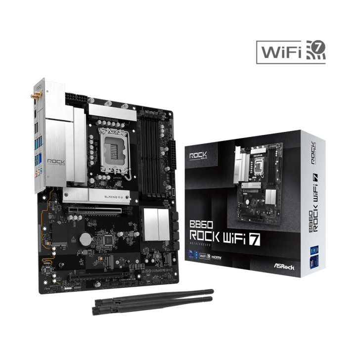 Дънна платка ASROCK B860 Rock Wi-Fi 7, Socket 1851, Intel B860 Chipset, 4x DDR5, 1x PCIe 5.0 x16, ATX - 4711589494176 - 1