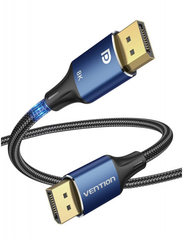 Кабел Vention Display Port 1.4 DP M / M 8K 1m Cotton Braided, Blue Aluminum Alloy - HCELF