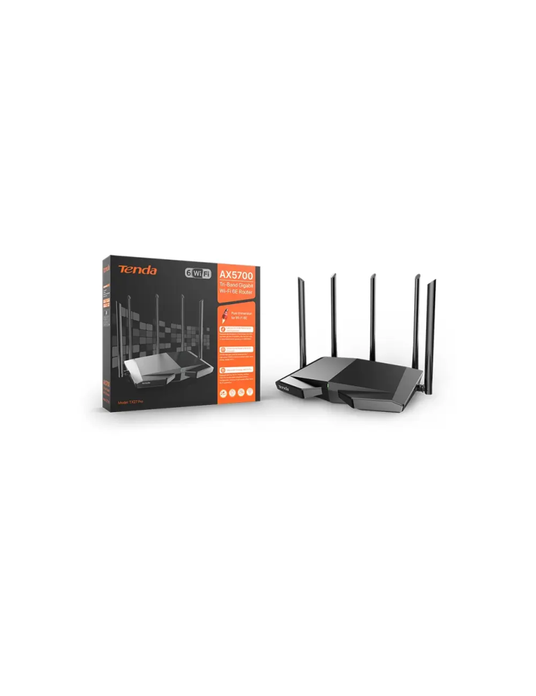 Рутер Tenda TX27 Pro, WiFi 6E, 6665Mbps (2.4GHz 861Mbps + 5GHz 2402Mbps + 6GHz 2402Mbps), 4x Gigabit портове - 4