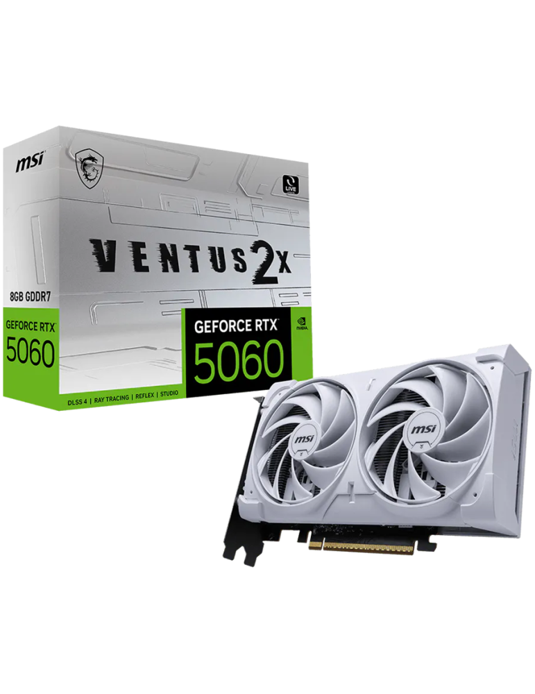Видео карта MSI NVIDIA GeForce RTX 5060 VENTUS 2X WHITE, 8GB GDDR7, 128-bit, 2512MHz, PCIe 5.0, 3xDP 2.1b, HDMI 2.1b - 471137734