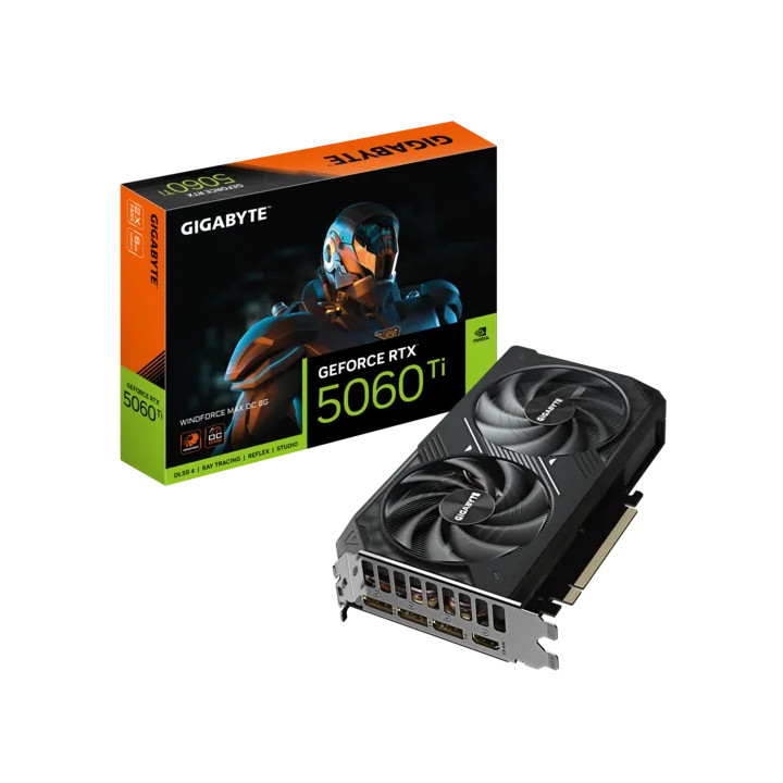 Видео карта GIGABYTE GeForce RTX 5060 Ti WINDFORCE MAX OC, 8GB GDDR7, 128-bit, PCIe 5.0 - GV-N506TWF2MAX OC-8GD - 1