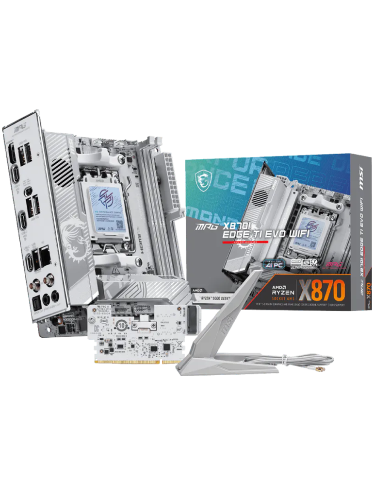 Дънна платка MSI MPG X870I EDGE TI EVO WIFI, Mini-ITX AM5, DDR5 10000MHz, PCIe 5.0 x16, 3x M.2, WiFi 7 - 4711377401463 - 1