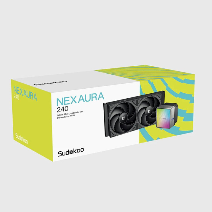 Водно охлаждане за процесор Sudokoo NEXAURA 240 BK, 2x120mm вентилатора, 280W капацитет, Меден водни блок, RGB ARGB, LGA1150/115