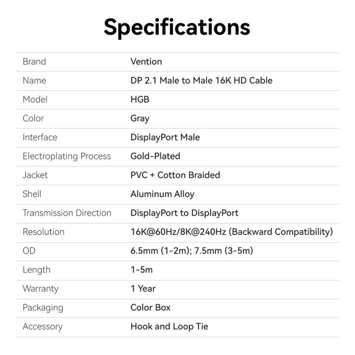 Кабел Vention DisplayPort v2.1 M/M, 2m, черен, 16K@60Hz, екраниран - HGBHH - 11