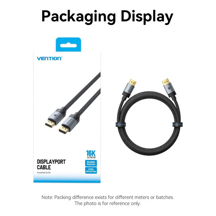 Кабел Vention DisplayPort v2.1 M/M, 2m, черен, 16K@60Hz, екраниран - HGBHH - 12