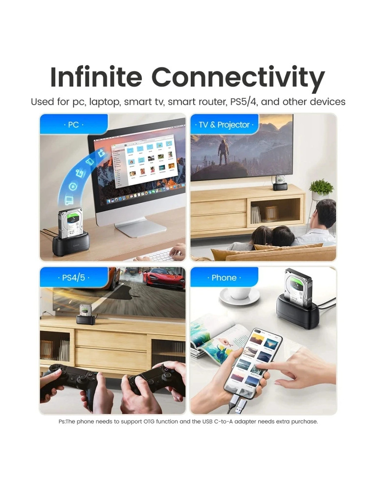Докинг станция Orico DD18U3-EU-BK, 2.5"/3.5" SATA, USB-A, до 18TB, UASP - DD18U3-EU-BK - 5