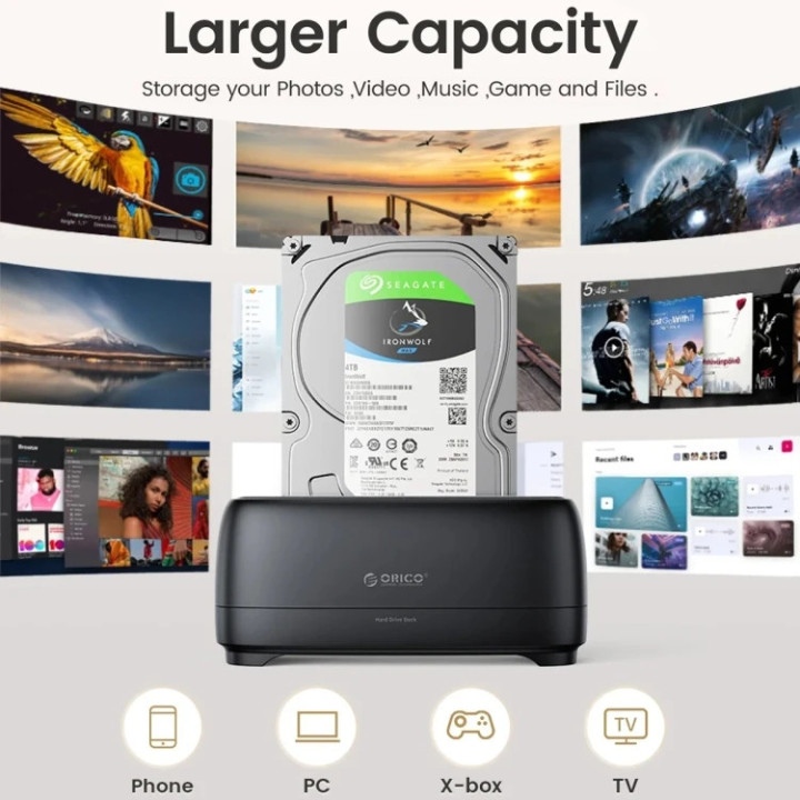 Докинг станция Orico DD18U3-EU-BK, 2.5"/3.5" SATA, USB-A, до 18TB, UASP - DD18U3-EU-BK - 7