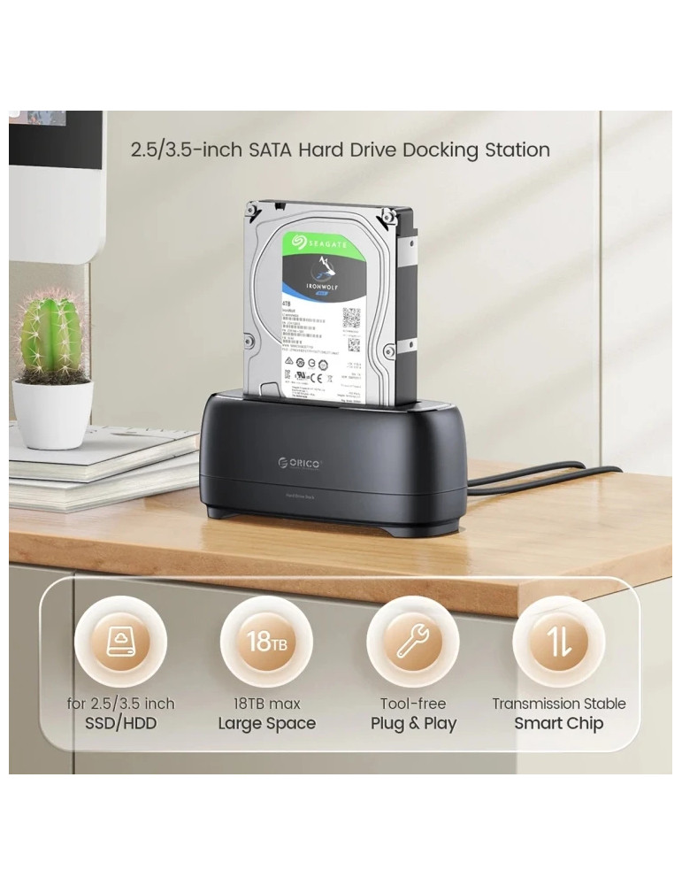 Докинг станция Orico DD18U3-EU-BK, 2.5"/3.5" SATA, USB-A, до 18TB, UASP - DD18U3-EU-BK - 8