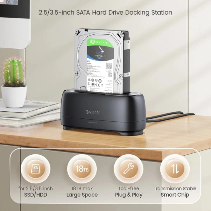 Докинг станция Orico DD18U3-EU-BK, 2.5"/3.5" SATA, USB-A, до 18TB, UASP - DD18U3-EU-BK - 8