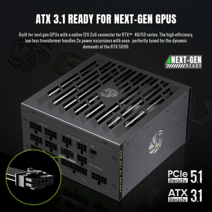Захранване Gamemax Lion Core 1000P, 1000W ATX 3.1, 80Plus Platinum, Full Modular, 135mm вентилатор - 2155-1000R0002 - 5