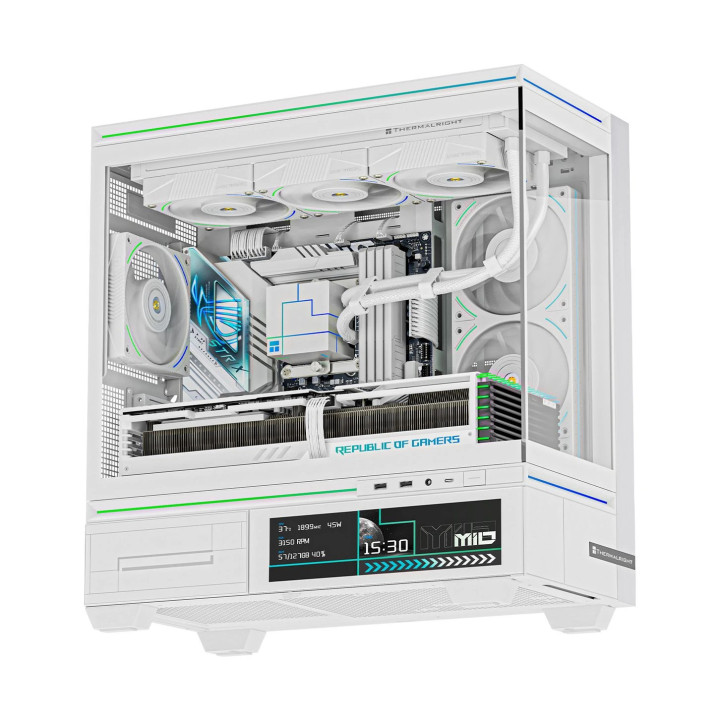 Кутия за компютър Thermalright TL-M10 Vision White, mATX, Mini Tower, 4x120mm ARGB, 9.16" LCD дисплей, USB-C - TL-M10-VISION-WH-