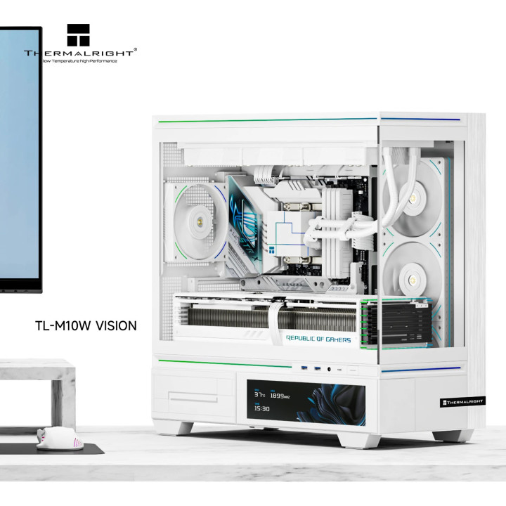 Кутия за компютър Thermalright TL-M10 Vision White, mATX, Mini Tower, 4x120mm ARGB, 9.16" LCD дисплей, USB-C - TL-M10-VISION-WH-