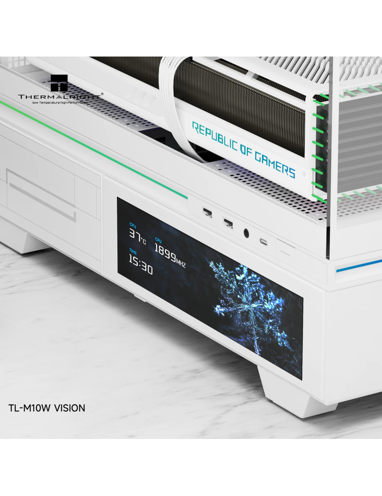 Кутия за компютър Thermalright TL-M10 Vision White, mATX, Mini Tower, 4x120mm ARGB, 9.16" LCD дисплей, USB-C - TL-M10-VISION-WH-