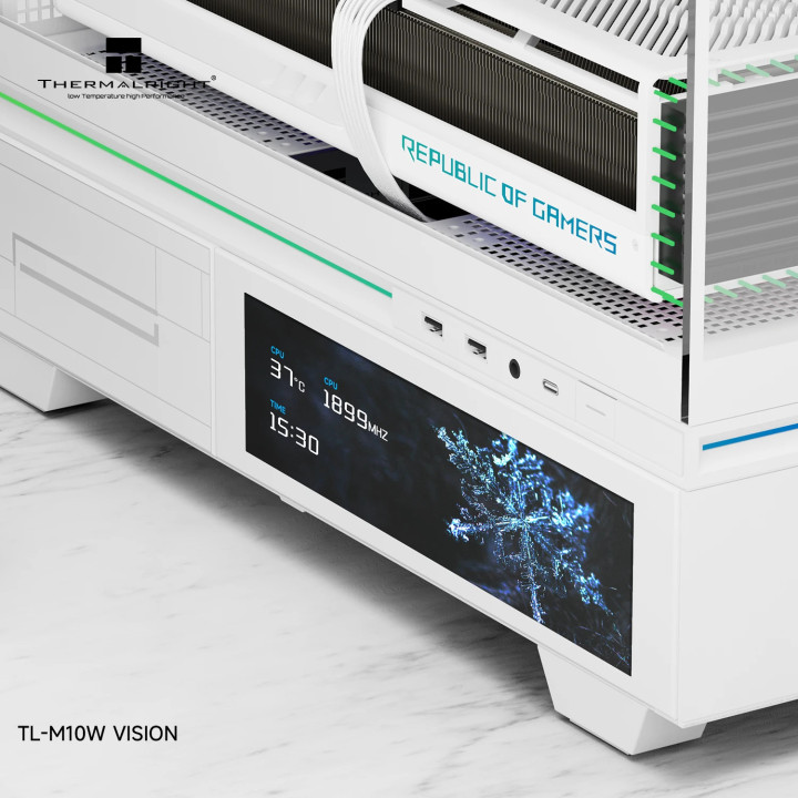 Кутия за компютър Thermalright TL-M10 Vision White, mATX, Mini Tower, 4x120mm ARGB, 9.16" LCD дисплей, USB-C - TL-M10-VISION-WH-