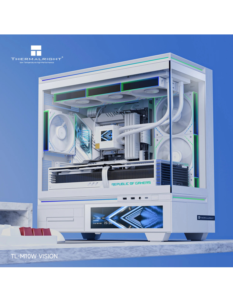 Кутия за компютър Thermalright TL-M10 Vision White, mATX, Mini Tower, 4x120mm ARGB, 9.16" LCD дисплей, USB-C - TL-M10-VISION-WH-
