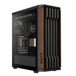Кутия за компютър Gamdias AURA GC11 Wood Black, Middle Tower ATX, Tempered Glass, 4x 120mm вентилатори, USB-C - GAMDIAS-AURA-GC1