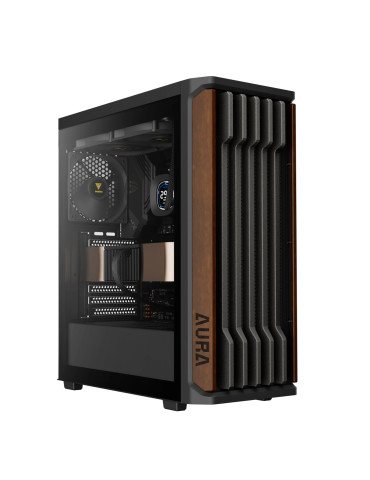 Кутия за компютър Gamdias AURA GC11 Wood Black, Middle Tower ATX, Tempered Glass, 4x 120mm вентилатори, USB-C - GAMDIAS-AURA-GC1