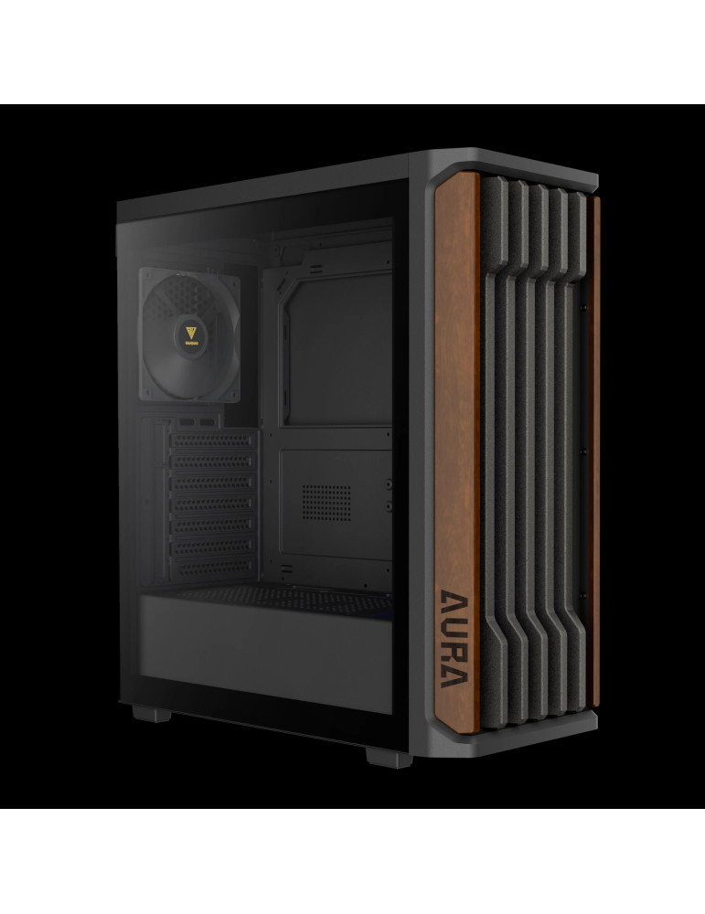 Кутия за компютър Gamdias AURA GC11 Wood Black, Middle Tower ATX, Tempered Glass, 4x 120mm вентилатори, USB-C - GAMDIAS-AURA-GC1