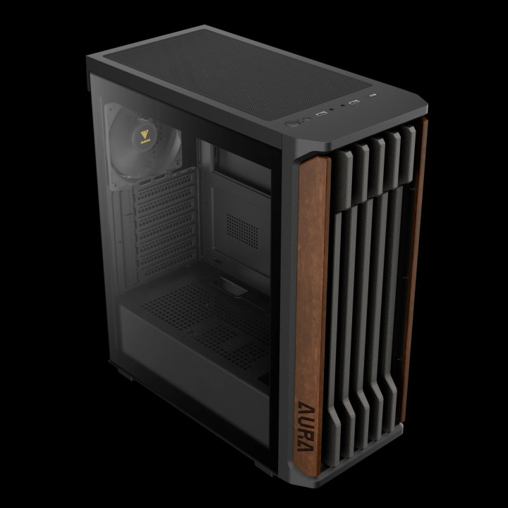 Кутия за компютър Gamdias AURA GC11 Wood Black, Middle Tower ATX, Tempered Glass, 4x 120mm вентилатори, USB-C - GAMDIAS-AURA-GC1