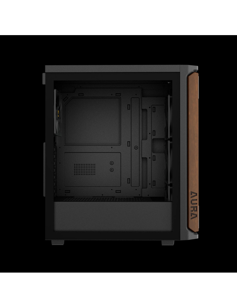Кутия за компютър Gamdias AURA GC11 Wood Black, Middle Tower ATX, Tempered Glass, 4x 120mm вентилатори, USB-C - GAMDIAS-AURA-GC1