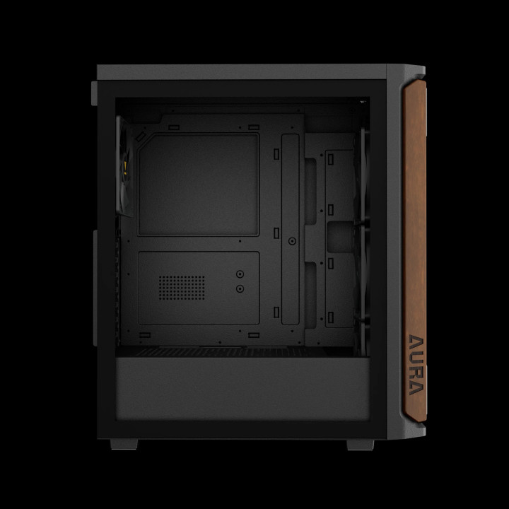 Кутия за компютър Gamdias AURA GC11 Wood Black, Middle Tower ATX, Tempered Glass, 4x 120mm вентилатори, USB-C - GAMDIAS-AURA-GC1