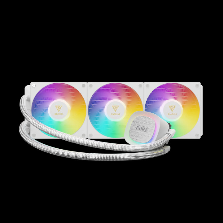 Водно охлаждане за процесор Gamdias AURA GL360 v2 WH, 360mm, 3x120mm вентилатора, aRGB, меден воден блок, 250W - AURA-GL360-V2-W