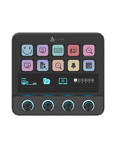 Стрийминг дек Ajazz AKP05E PRO, 10 LED/LCD бутона, Smart scene switching, Full macro engine, USB-C, регулируем стойка 0-60° - AJ