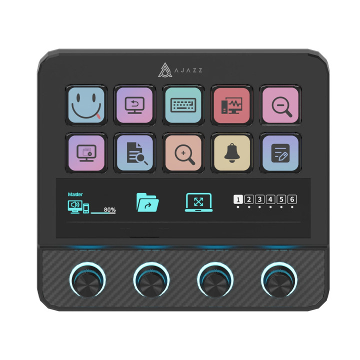 Стрийминг дек Ajazz AKP05E PRO, 10 LED/LCD бутона, Smart scene switching, Full macro engine, USB-C, регулируем стойка 0-60° - AJ