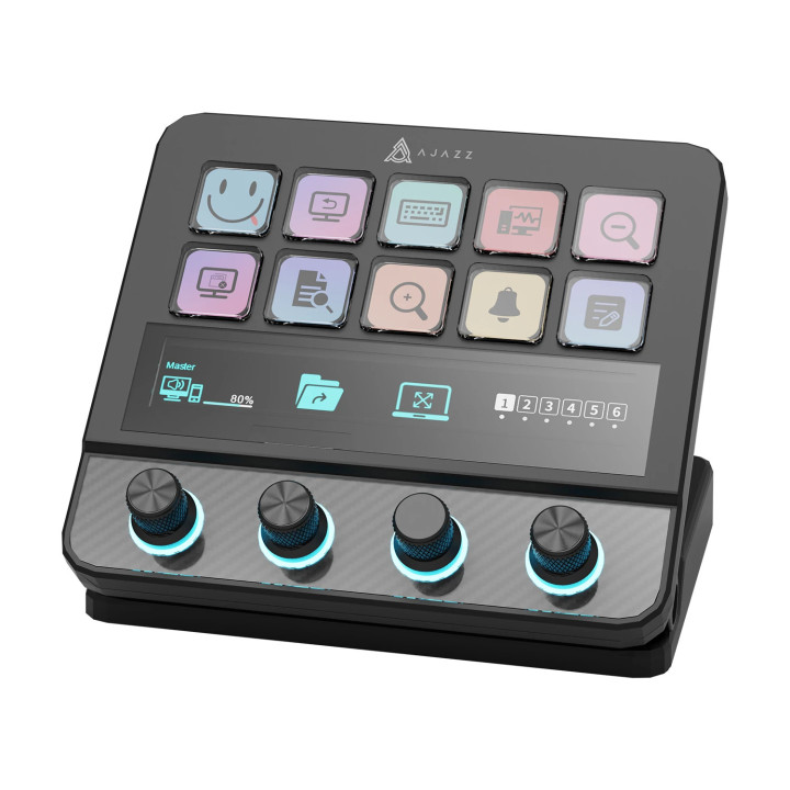 Стрийминг дек Ajazz AKP05E PRO, 10 LED/LCD бутона, Smart scene switching, Full macro engine, USB-C, регулируем стойка 0-60° - AJ