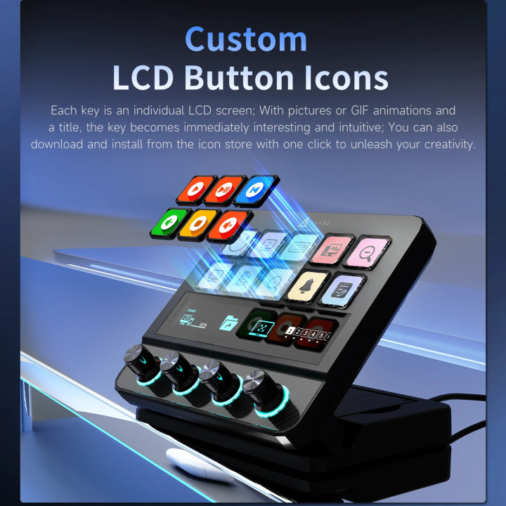 Стрийминг дек Ajazz AKP05E PRO, 10 LED/LCD бутона, Smart scene switching, Full macro engine, USB-C, регулируем стойка 0-60° - AJ