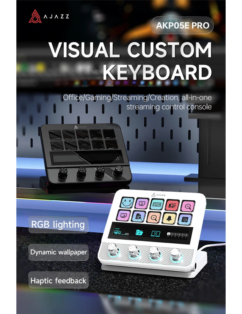 Стрийминг дек Ajazz AKP05E PRO, 10 LED/LCD бутона, Smart scene switching, Full macro engine, USB-C, регулируем стойка 0-60° - AJ