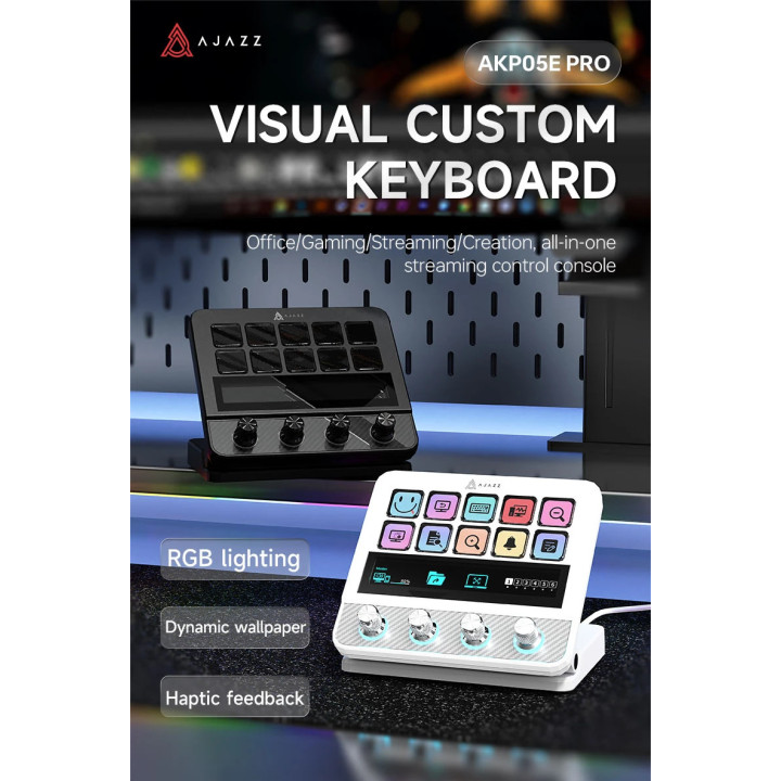 Стрийминг дек Ajazz AKP05E PRO, 10 LED/LCD бутона, Smart scene switching, Full macro engine, USB-C, регулируем стойка 0-60° - AJ