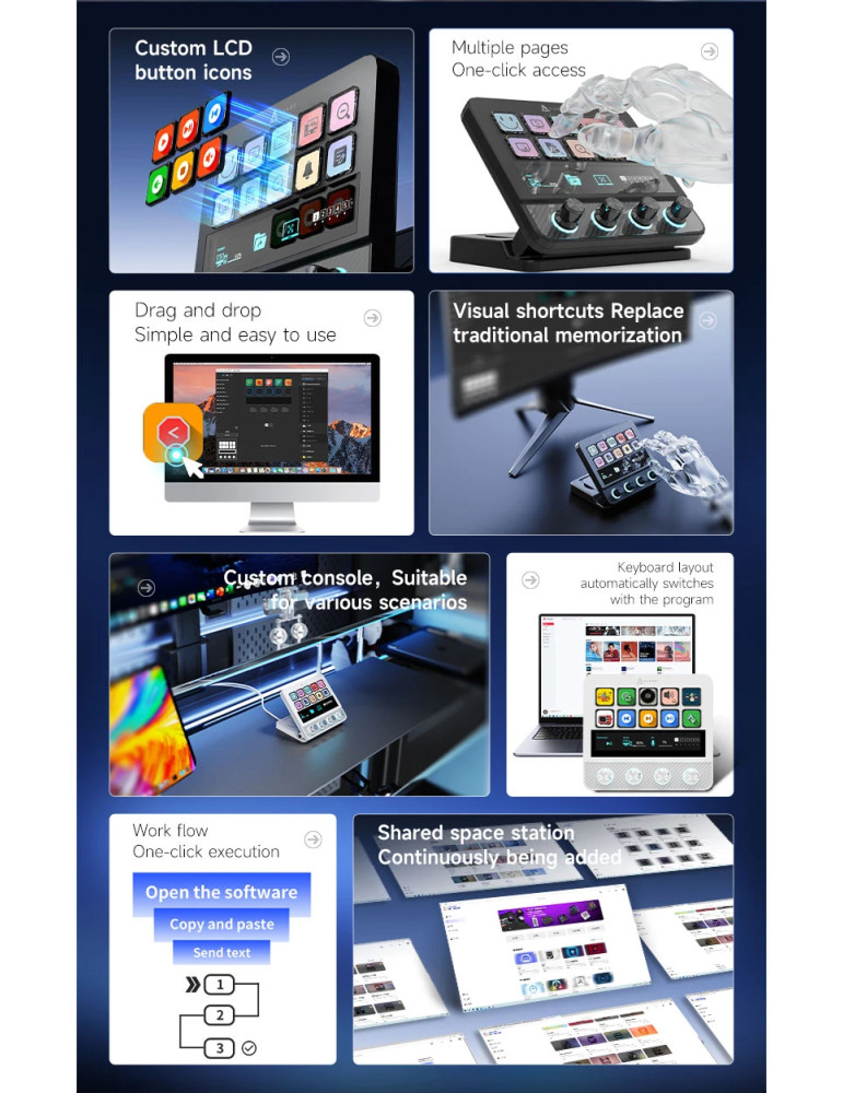 Стрийминг дек Ajazz AKP05E PRO, 10 LED/LCD бутона, Smart scene switching, Full macro engine, USB-C, регулируем стойка 0-60° - AJ