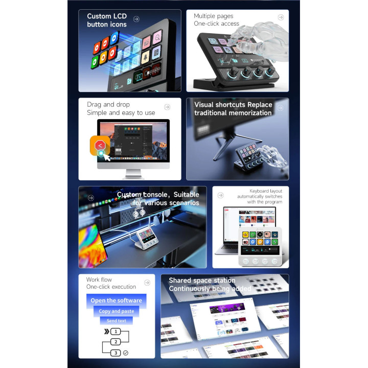 Стрийминг дек Ajazz AKP05E PRO, 10 LED/LCD бутона, Smart scene switching, Full macro engine, USB-C, регулируем стойка 0-60° - AJ