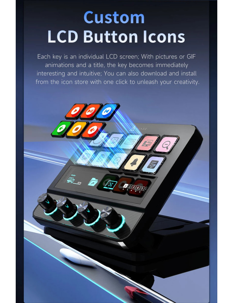 Стрийминг дек Ajazz AKP05E PRO, 10 LED/LCD бутона, Smart scene switching, Full macro engine, USB-C, регулируем стойка 0-60° - AJ