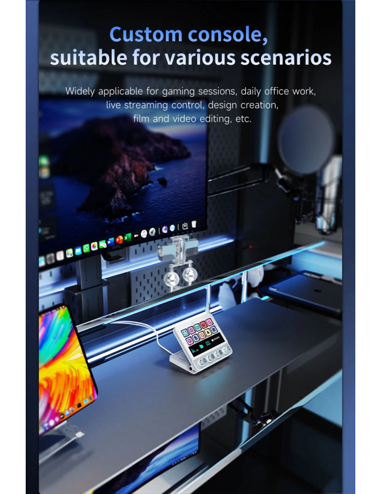 Стрийминг дек Ajazz AKP05E PRO, 10 LED/LCD бутона, Smart scene switching, Full macro engine, USB-C, регулируем стойка 0-60° - AJ