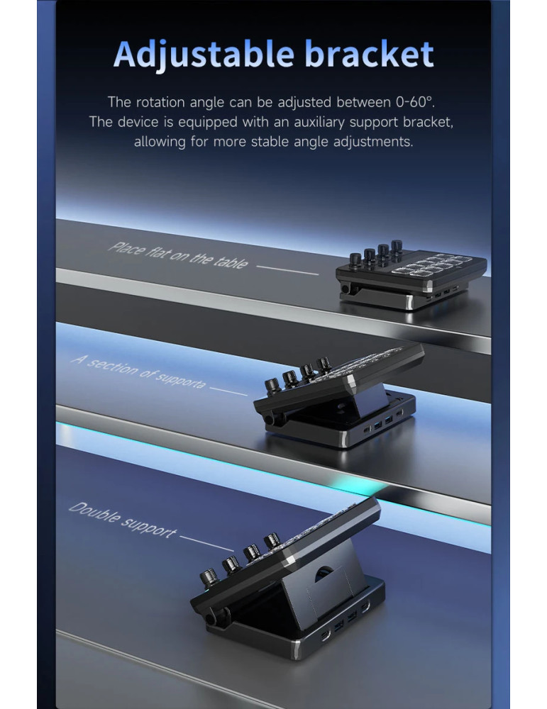 Стрийминг дек Ajazz AKP05E PRO, 10 LED/LCD бутона, Smart scene switching, Full macro engine, USB-C, регулируем стойка 0-60° - AJ