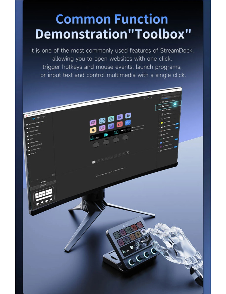 Стрийминг дек Ajazz AKP05E PRO, 10 LED/LCD бутона, Smart scene switching, Full macro engine, USB-C, регулируем стойка 0-60° - AJ