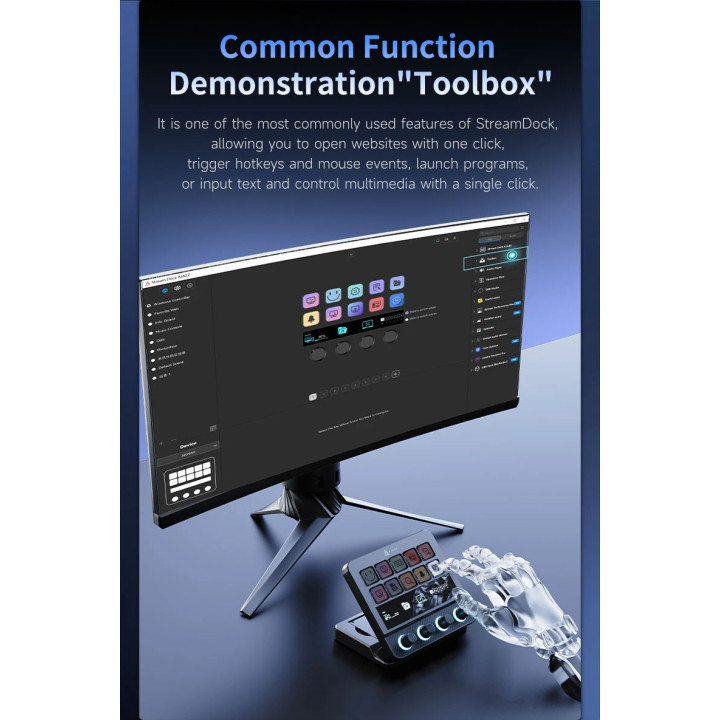 Стрийминг дек Ajazz AKP05E PRO, 10 LED/LCD бутона, Smart scene switching, Full macro engine, USB-C, регулируем стойка 0-60° - AJ