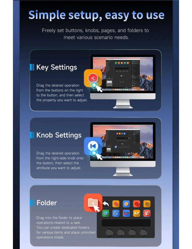 Стрийминг дек Ajazz AKP05E PRO, 10 LED/LCD бутона, Smart scene switching, Full macro engine, USB-C, регулируем стойка 0-60° - AJ