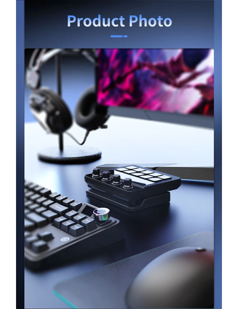 Стрийминг дек Ajazz AKP05E PRO, 10 LED/LCD бутона, Smart scene switching, Full macro engine, USB-C, регулируем стойка 0-60° - AJ