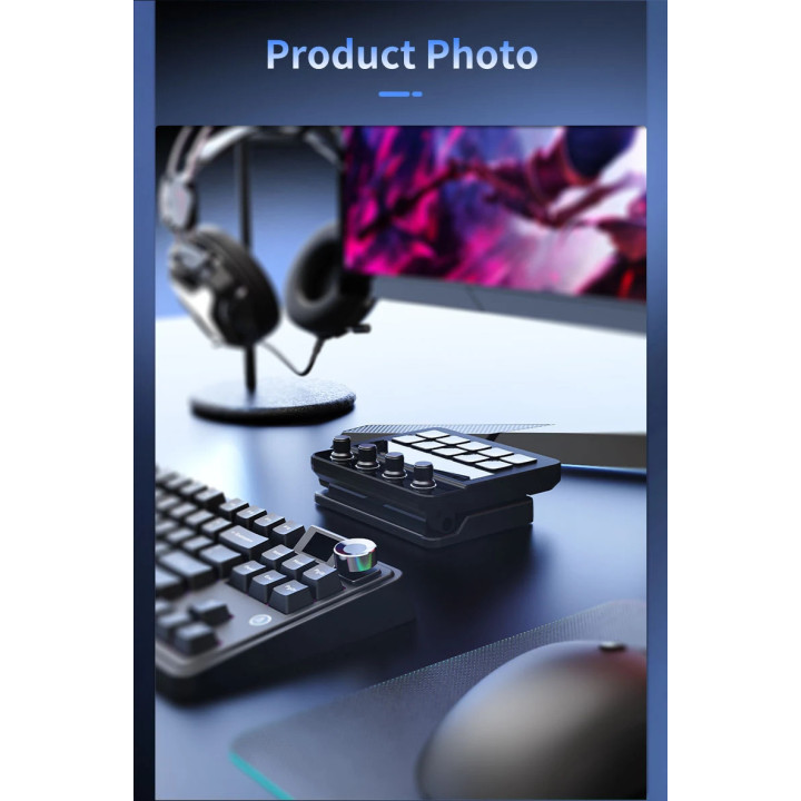 Стрийминг дек Ajazz AKP05E PRO, 10 LED/LCD бутона, Smart scene switching, Full macro engine, USB-C, регулируем стойка 0-60° - AJ